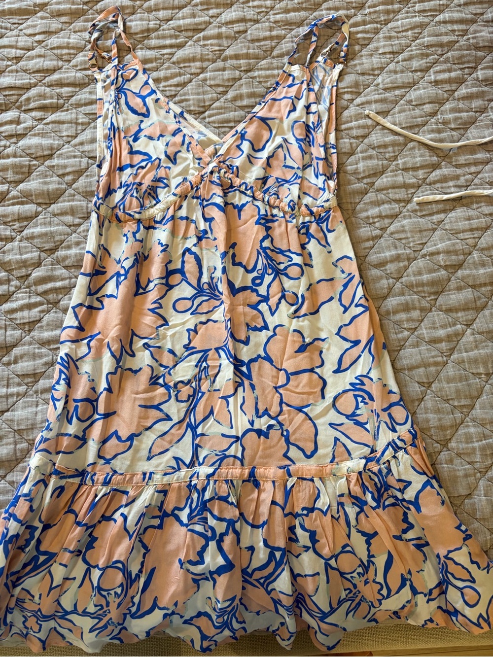 Maaji Floral Spaghetti Strap Summer Dress - Peach & Blue size medium